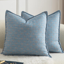 Kissenbezüge aus Leinenstoff, 2-teilig, für Dekokissen 65x65 cm, Blau — mandioo kissenbezuge, leinen kissenbezuge, blaue kissenbezuge