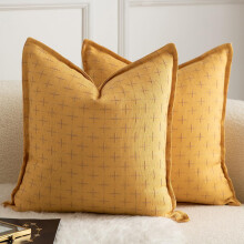 Kissenbezüge aus Leinen für Dekokissen Set 2 Stück 65x65 cm Gelb — leinen kissenbezug 65x65, set 2 kissenbezüge, dekorative kissenbezüge gelb