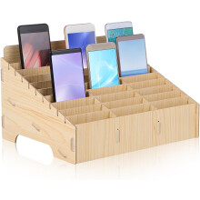 Wooden Phone Organizer for a Classroom Office Class with 30 Spots Elegant Brown — wood phone organizer, organizer for 30 phones