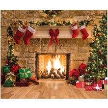 Fotohintergrund Kamin Weihnachten 3x4,5 m Buntes Weihnachtsmotiv — weihnachtliches fotohintergrund, weihnachtlicher kaminhintergrund