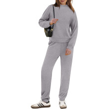 Damen-Trainingsanzug Premium Zweiteiler Golfpullover Jogginghose Grau XL — damen trainingsanzug, damen rollkragen pullover, jogger hosen xxl