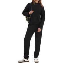 Damen Premium Trainingsanzug Set Golf- Sweatshirt Jogginghose Schwarz S — damen jogger anzug, pullover set rollkragen, damen jogger hosen