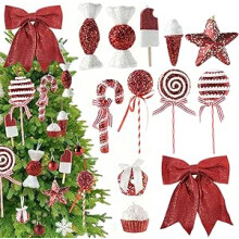 Adornos Navideños Bastones de Caramelo y Dulces, Set de 12 Rojos Festivos — decoración navideña, adornos árbol navidad