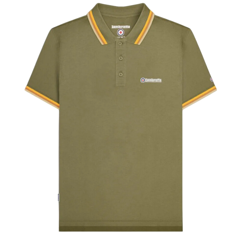 Lambretta (Xl, Khaki/Navy/Gold) Mens Triple Tipped Polo Shirt Gold