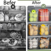 Conjunto de 4 Organizadores Empilháveis de Plástico Transparente para Geladeira, Ideais para Frutas, Legumes e Ovos, Organizando a Cozinha