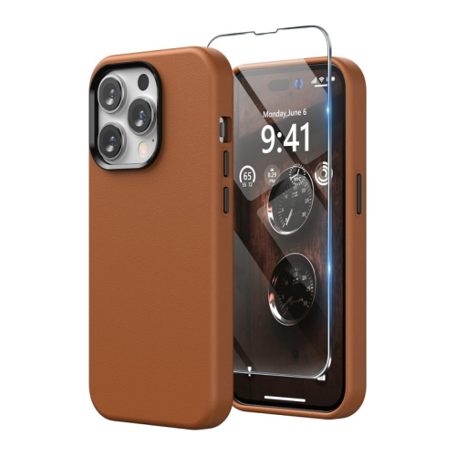 Capa em couro sintético compatível com iPhone 14 Pro Max de 6,7 polegadas, capa protetora premium em couro PU (com botões metálicos e forr 1