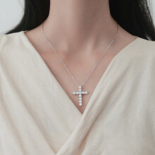 925er Silberkette mit Kreuzanhänger für Damen, zartes Zirkonia-Kreuz, Kette, Kruzifix-Halskette für Frauen und Mädchen, Schmuckgeschenk