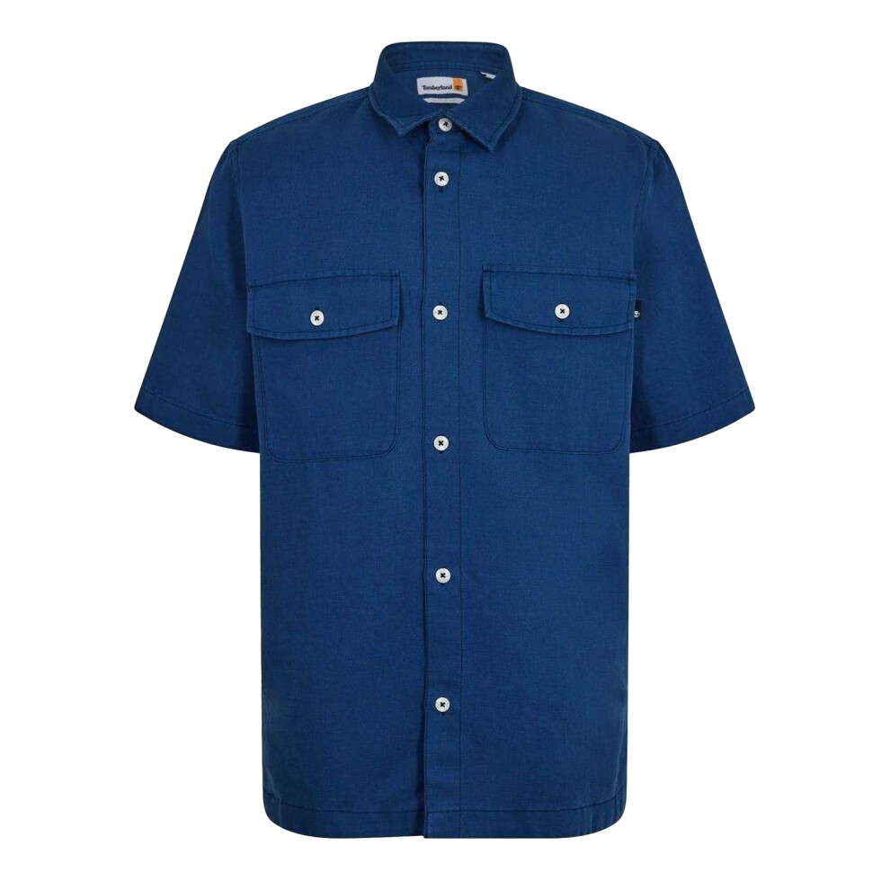 Timberland (M, Dark Denim) Mens Cotton Linen Overshirt Multicoloured