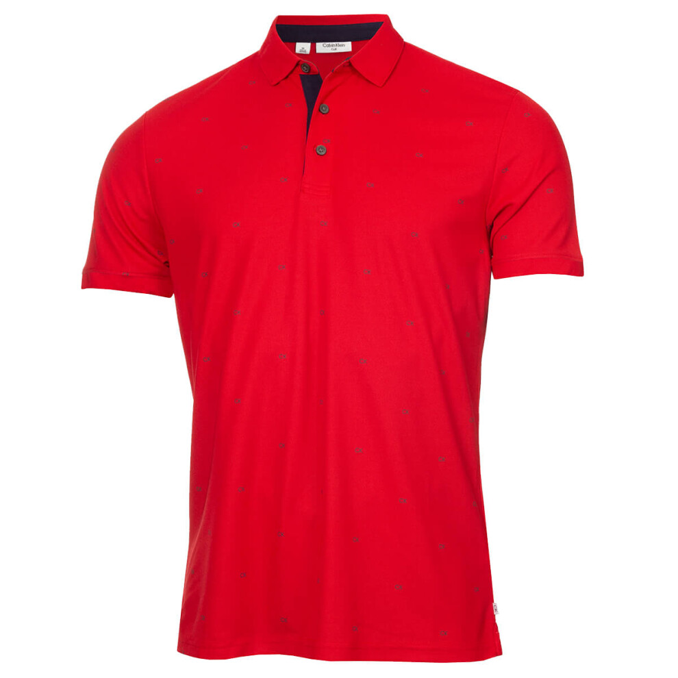 Calvin Klein (S, Red) Mens Ck Monogram Quick Dry Moisture Wicking Golf Polo Shirt