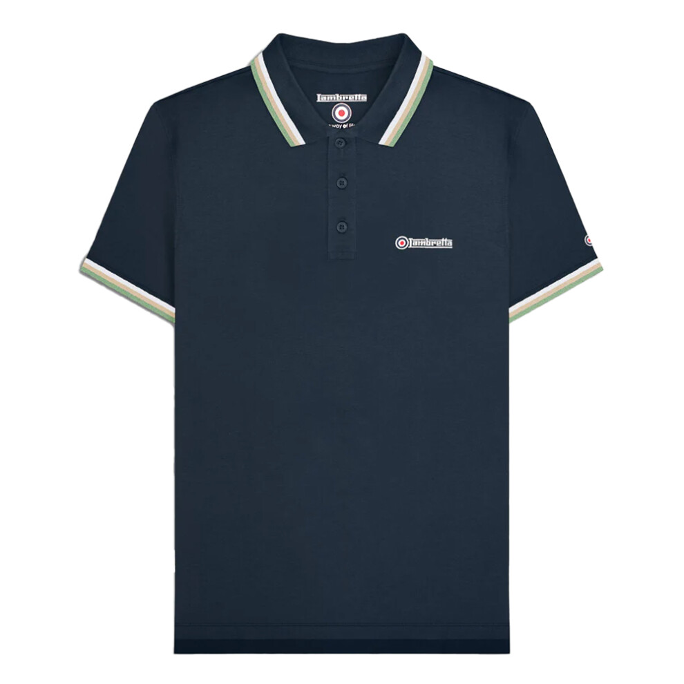 Lambretta (3Xl, Navy/White/Stone/Basil) Mens Ss25 Triple Tipped Polo Shirt White