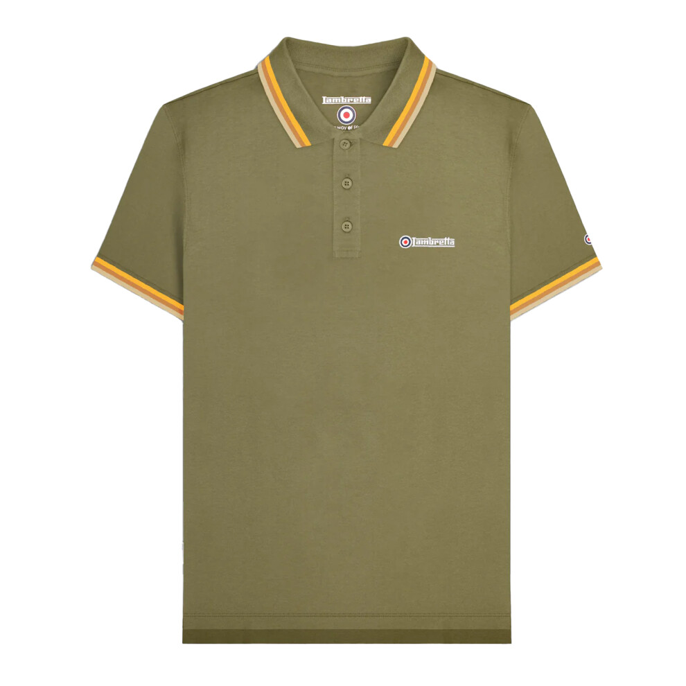 Lambretta (M, Khaki ) Mens Ss25 Triple Tipped Polo Shirt Green