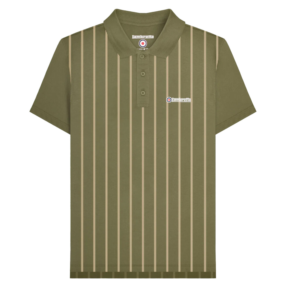 Lambretta (M, Khaki /Cream) Mens Pinstripe Polo Shirt Green