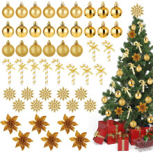 Set de 50 adornos navideños: bolas y copos de nieve dorados para decoraciones — decoración navideña