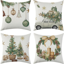 Juego de 4 Fundas Navideñas para Cojines Decorativos 40x40 cm — fundas lino, textiles hogar, decoración salón