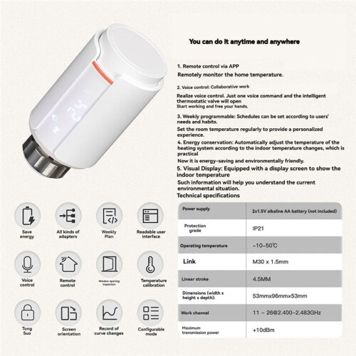 2 Stück Tuya  ZigBee Thermostat-Heizkörperventil TRV Programmierbare App Remote Temperaturregler