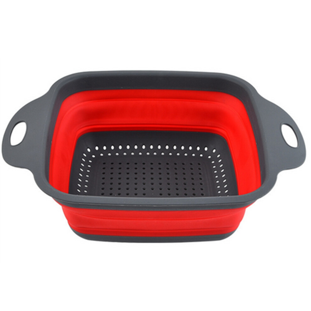 Silicone Folding Drain Fruit Vegetable Washing Basket Foldable Strainer Drainer Kitchen Storage Tool Dish Large Red 6032000432653