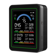 10-in-1 Air Quality Monitor Formaldehyde Temperature Humidity Tester Formaldehyde CO 2 Detector for Indoor/Outdoor Black