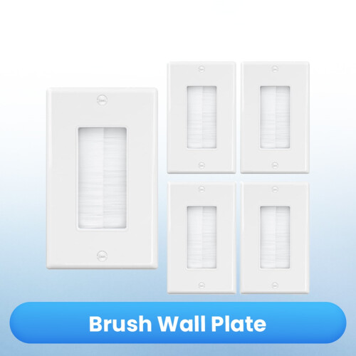 5 Pack Brush Wall Plate Cable Pass Through, Single Gang Decorator Wall Cover for Low Voltage Cables, Cable Management 1