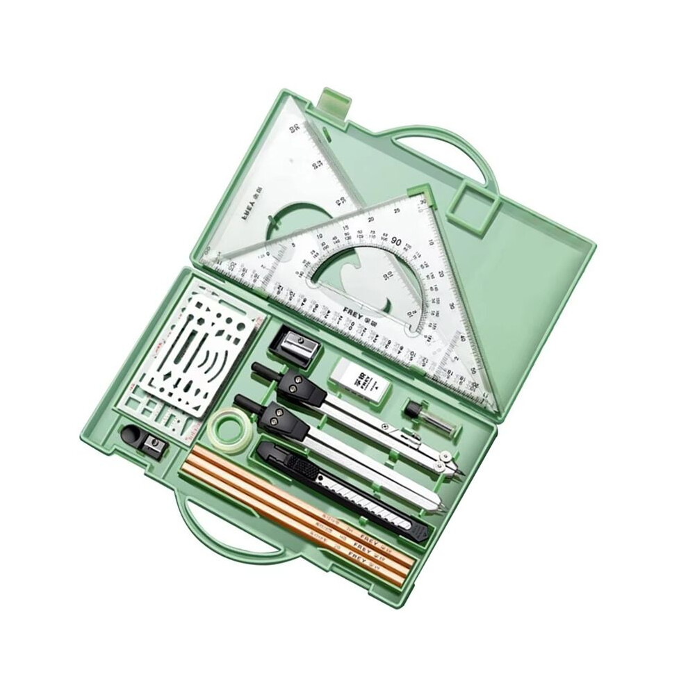 Photos - Accessory Drafting Kit Metal Rulers and Compasses Geometry Kit Triangle Ruler Compass Protractor Set Green