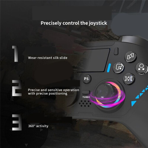 For P5 RGB Controller for PS5/4/PC Console Wired Gamepad W/ Turbo Dual Vibrations No Delay Instant Connect GameControl B 2