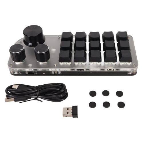 15 Keys 3 Knobs Macro Programmable Keyboard, 3 Connection Modes One Handed Macro Mechanical Keyboard 2