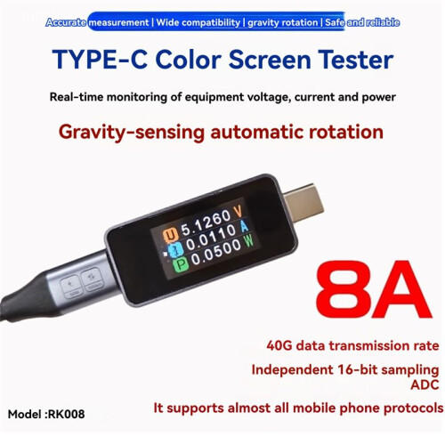 Power Meter Color Screen Fast Charging Tester Voltage and Current Meter 8A Gravitational Rotation Tester 2