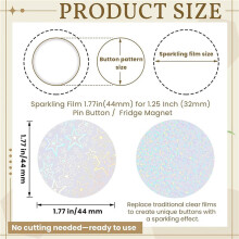 400 Pcs Badge Protective Film 44mm (1.77 in), 8 Styles of Holographic Glitter, Badge Film for 1.25 Inch 32mm Button
