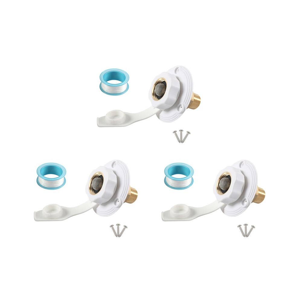 3X Rv Water Inlet Connection City Water Fill Inlet Flange Brass With Check Valve Rv Water Hose Connector White 6031927129158