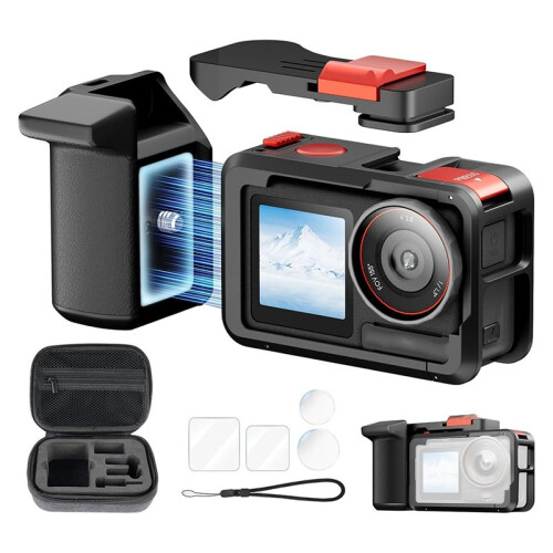 Camera Cage for  Action 5 Pro 4 3, Aluminum Protective Cage with Cold Shoe, 1/4" Thread and Screen Covers 1