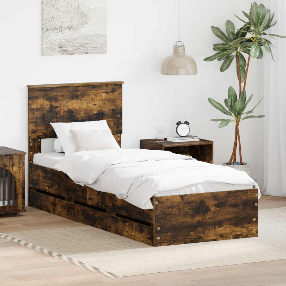 Vidaxl Bed Frame With Drawer Smoked Oak 75 X 190 Cm Engineer Wood