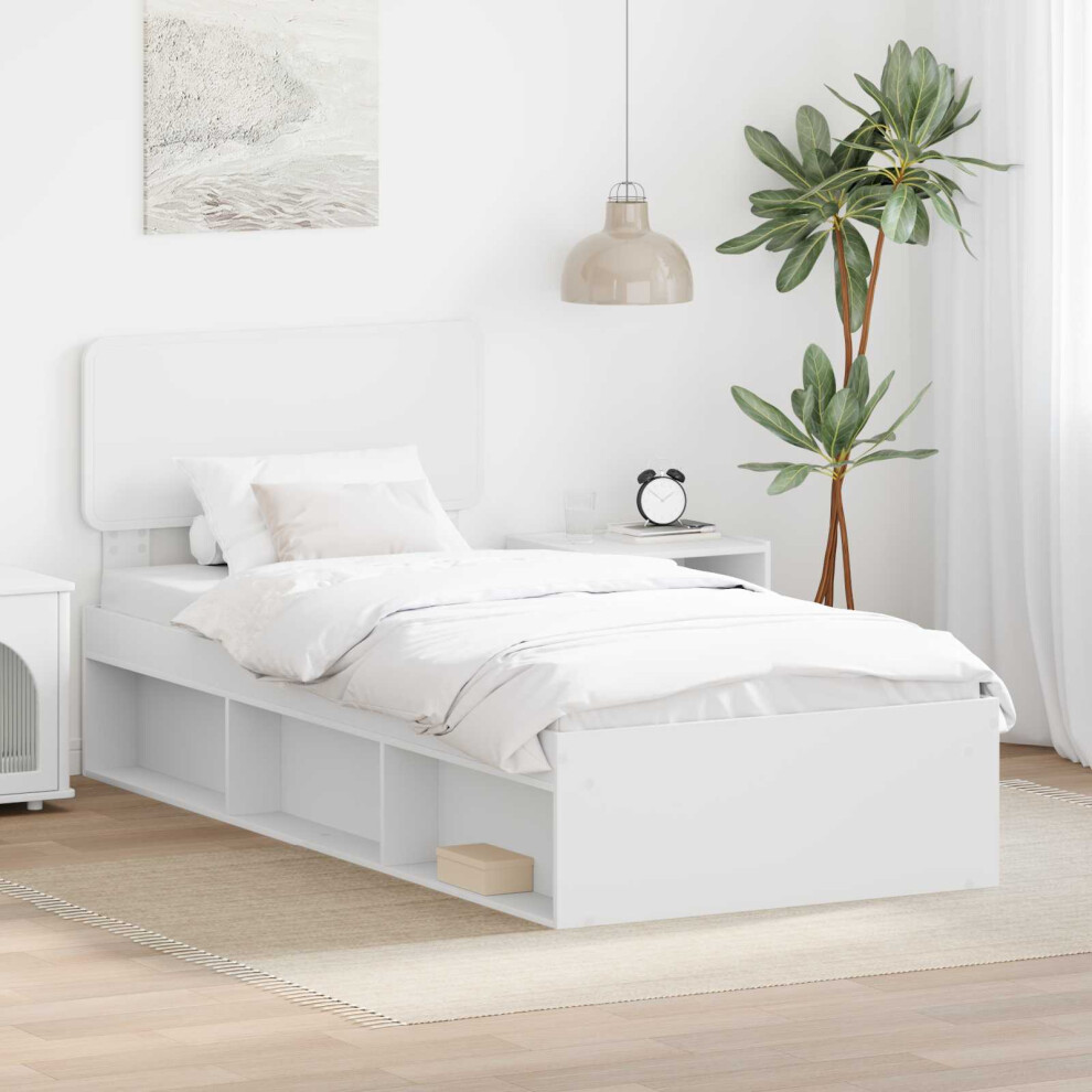 Vidaxl Bed Frame With Headboard White 90 X 200 Cm Solid Pine Wood
