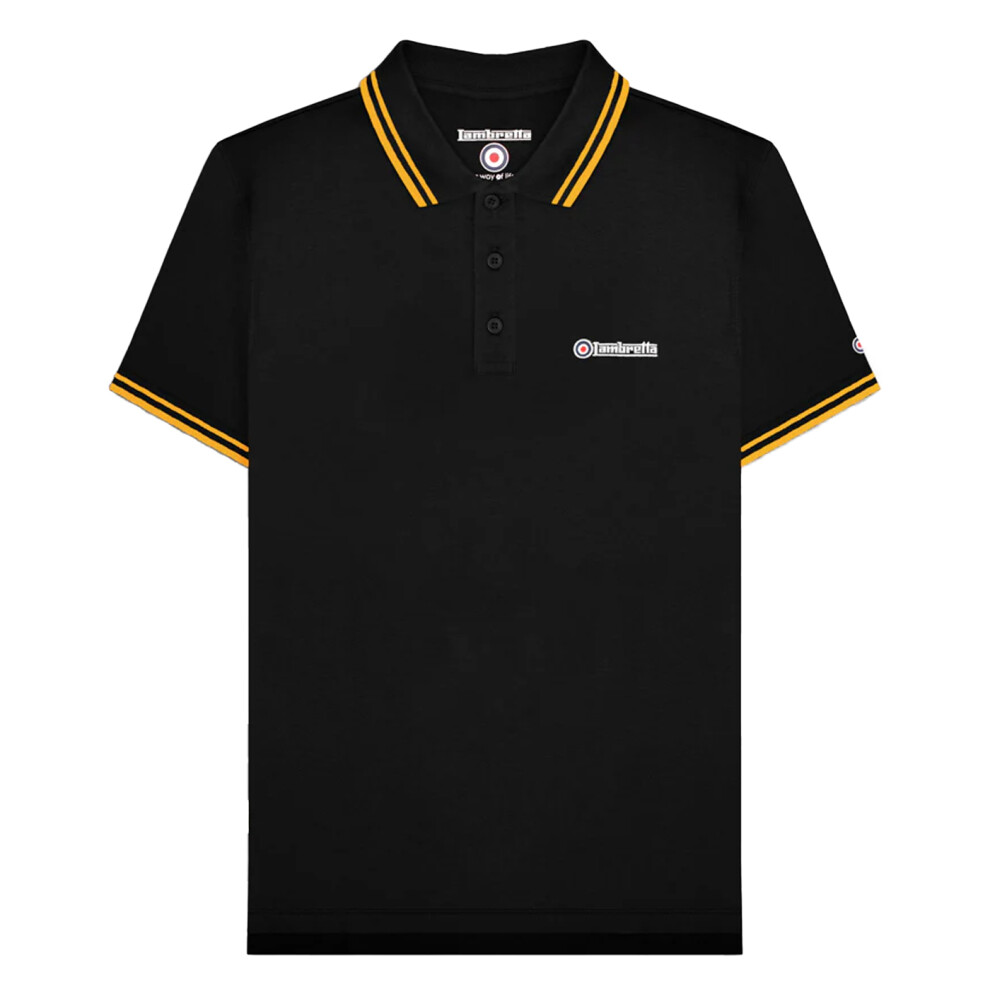 Lambretta (4Xl, /Gold) Mens Ss25 Twin Tip Polo Shirt Black