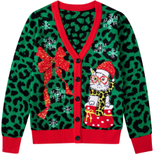 Damen Cardigan Strickjacke Weihnachtlich Mit Knöpfen Winter Lustig Grün L — strickjacke damen offen, weihnachtspullover grün, ugly sweater damen
