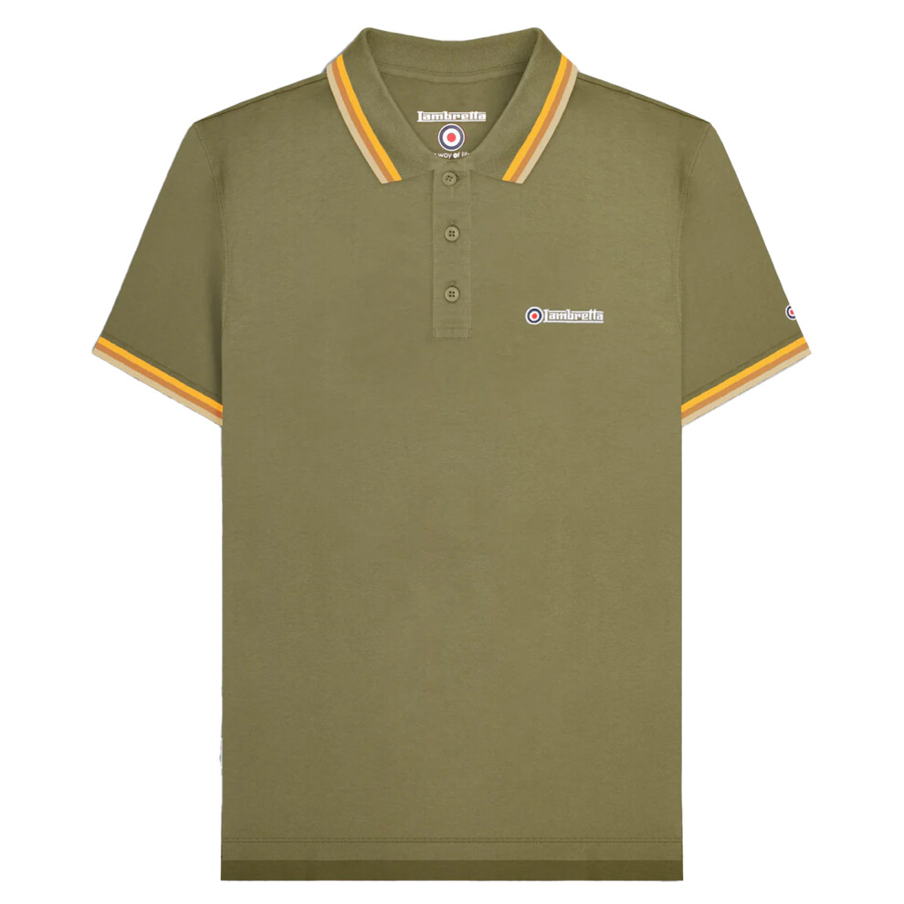 Lambretta (4Xl, Khaki /Tobacco/Cream) Mens Triple Tipped Polo Shirt Green