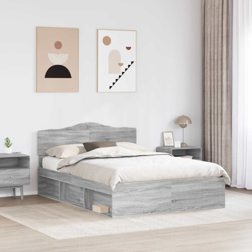 VidaXL vidaXL Bed Frame Grey Sonoma 140 x 190 cm Solid Pine Wood 2