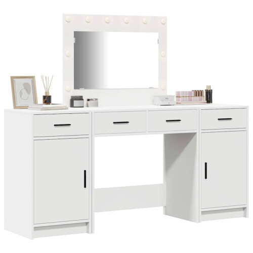 VidaXL vidaXL Dressing Table with Mirror Lights 3 pcs White Engineered Wood 2