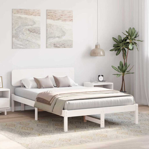 VidaXL vidaXL Bed Frame with Headboard White 120 x 190 cm Solid Pine Wood 2