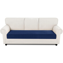 Housse élastique pour canapé 3 places Jacquard antidérapante bleu marine — protection canapé extensible