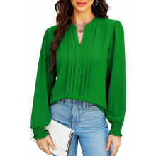 Blusa Elegante para Mujer Camiseta Cuello en V Manga Larga Transpirable Verde S — ropa oficina mujer