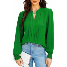 Blusa de Mujer de Manga Larga Camiseta Elegante Escote en V Verde L — camisa oficina mujer, ropa trabajo formal