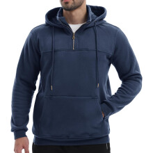Sudadera con Capucha para Hombre, Cuello con Media Cremallera, Cálida, Deportiva, Azul Marino L — ropa deportiva hombre