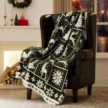 Fluffy Christmas Throw Blanket Soft Drape Over a Sofa Warm 150x200 cm Green — microfiber blanket, green throw