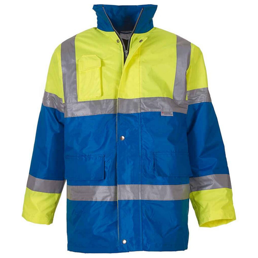(S, Yellow/Royal Blue) Yoko Unisex Adult Contrast Hi-Vis Jacket 5063470519811
