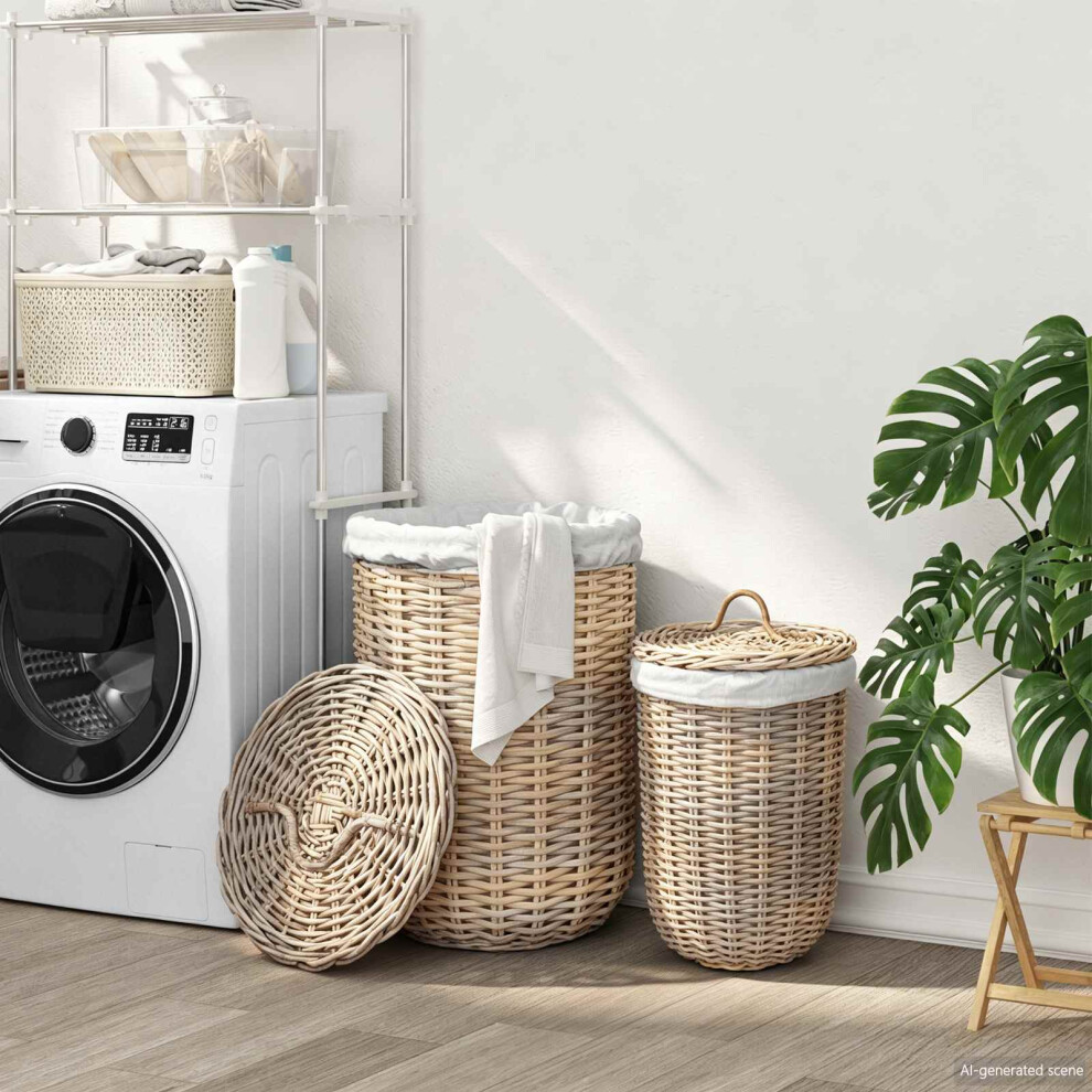 Vidaxl Laundry Basket With Lid 2 Pcs Kubu Grey