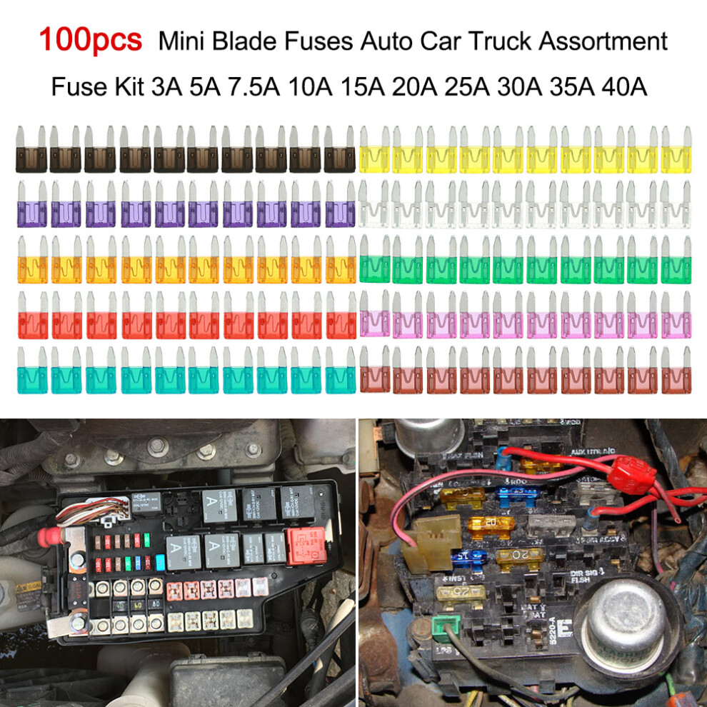 100Pc Mini Blade Fuses 3A-40A Assorted 7293282187146