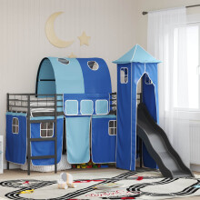 vidaXL Kids'Loft Bed Frame Black and Blue 75 x 190 cm Metal