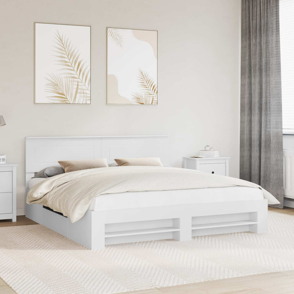 Vidaxl Bed Frame With Headboard White 180 X 200 Cm Engineered Wood