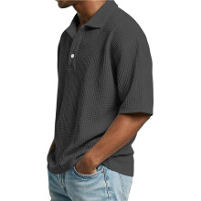 Mens Shirts Short Sleeve Collared Waffle Shirt Summer for Shirts Beach T-Shirts Black XL