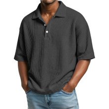 Mens Shirts Short Sleeve Collared Waffle Shirt Summer for Shirts Beach T-Shirts Black XXXL