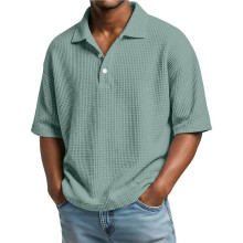 Mens Shirts Short Sleeve Collared Waffle Shirt Summer for Shirts Beach T-Shirts Light Green S